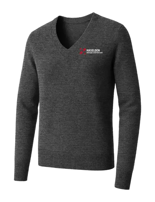 Brooks Brothers Womens Medium Grey Heather Washable Merino V-Neck Sweater w/Haselden Montana Constructors Logo