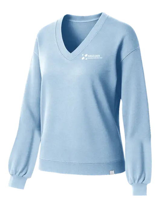 TravisMathew Womens Long Weekend Light Blue Heather V-Neck
 w/Haselden Montana Constructors Logo