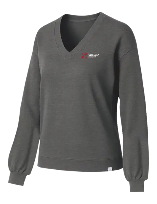 TravisMathew Womens Long Weekend Medium Heather Grey V-Neck
 w/Haselden Construction Logo