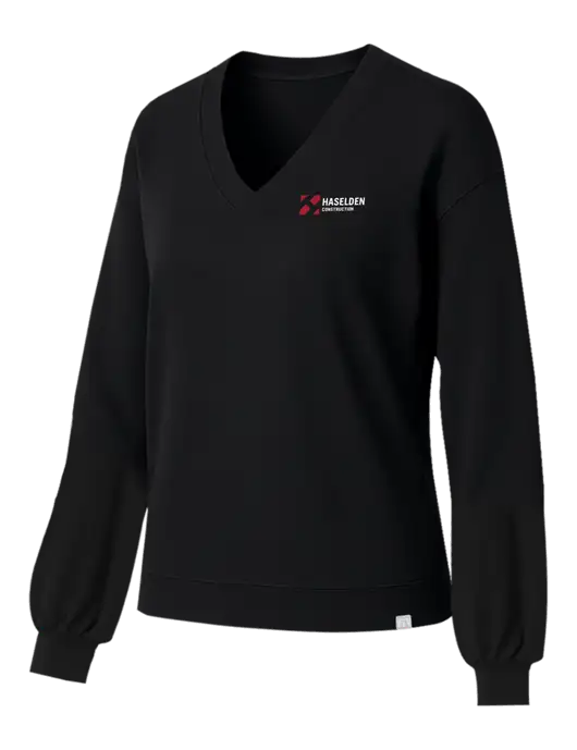 TravisMathew Womens Long Weekend Black V-Neck
 w/Haselden Construction Logo